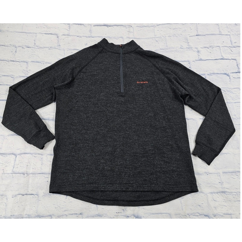 Simms 1/4 Zip Pullover Mens Medium Charcoal Gray 100% Merino Wool Fishing Hiking